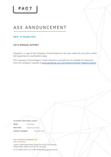 Thumbnail Pact Group Annual Report 2014