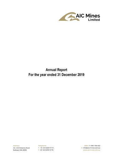 Thumbnail AIC Mines Limited Annual Report 2019