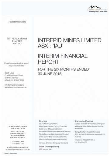Vorschaubild AIC Mines Limited Finanzbericht 2015-h1