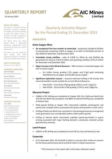 Thumbnail AIC Mines Limited Quarterly Report 2021-q4