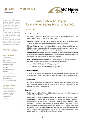 Thumbnail AIC Mines Limited Quarterly Report 2022-q3