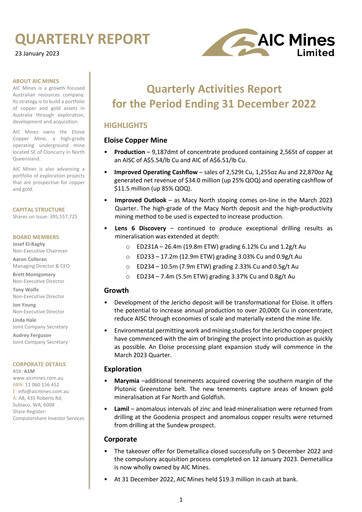 Thumbnail AIC Mines Limited Quarterly Report 2022-q4