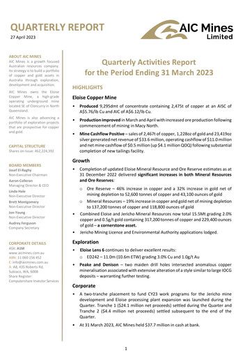 Thumbnail AIC Mines Limited Quarterly Report 2023-q1