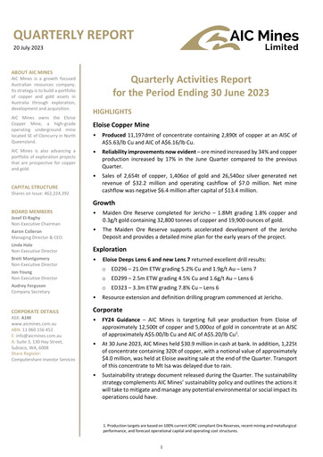 Thumbnail AIC Mines Limited Quarterly Report 2023-q2