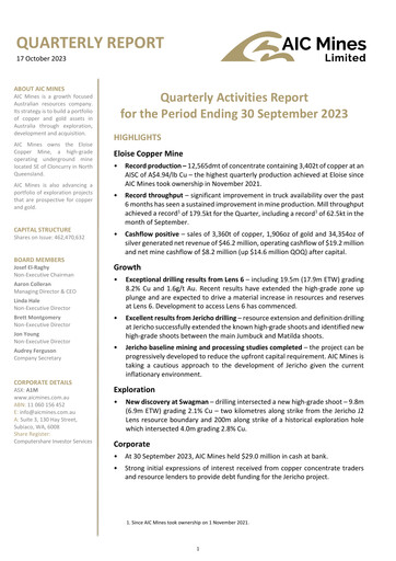 Thumbnail AIC Mines Limited Quarterly Report 2023-q3