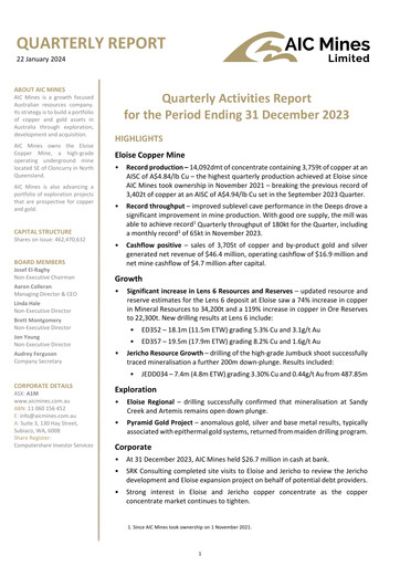 Thumbnail AIC Mines Limited Quarterly Report 2023-q4