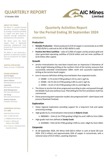 Thumbnail AIC Mines Limited Quarterly Report 2024-q3
