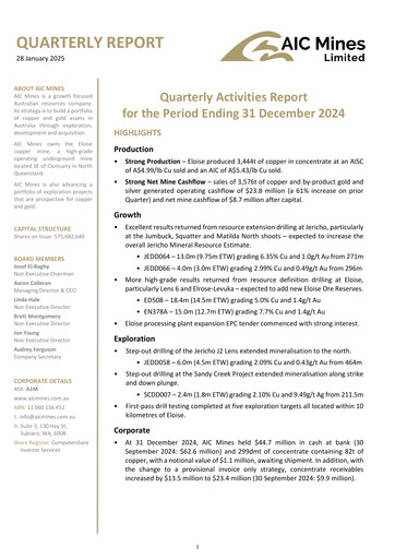Thumbnail AIC Mines Limited Quarterly Report 2024-q4