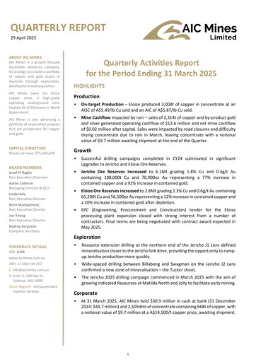 Thumbnail AIC Mines Limited Quarterly Report 2025-q1