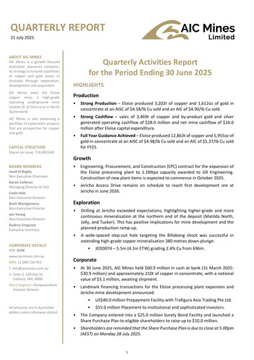 Thumbnail AIC Mines Limited Quarterly Report 2025-q2