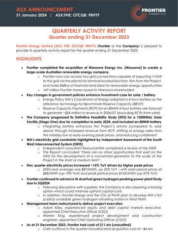 Miniature Frontier Energy Limited Rapport trimestriel 2023-q4
