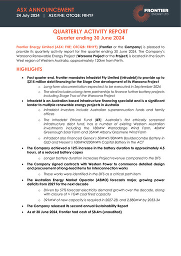 Miniature Frontier Energy Limited Rapport trimestriel 2024-q2