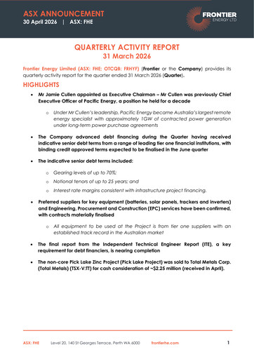 Thumbnail Frontier Energy Limited Quarterly Report 2026-q1