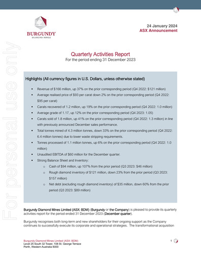 Thumbnail Burgundy Diamond Mines Quarterly Report 2023-q4
