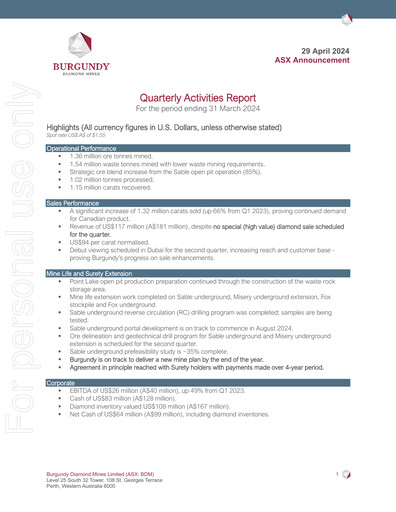 Thumbnail Burgundy Diamond Mines Quarterly Report 2024-q1