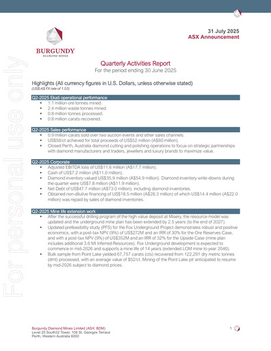 Thumbnail Burgundy Diamond Mines Quarterly Report 2025-q2
