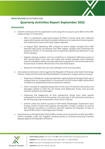 Thumbnail GreenX Metals Quarterly Report 2022-q3