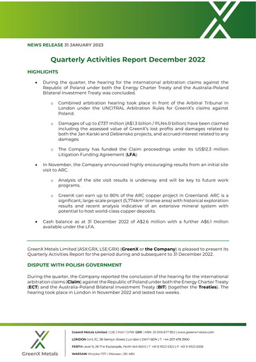 Thumbnail GreenX Metals Quarterly Report 2022-q4