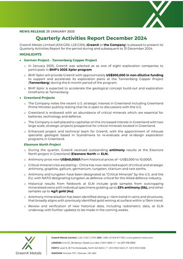 Thumbnail GreenX Metals Quarterly Report 2024-q4