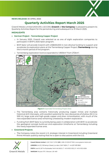 Thumbnail GreenX Metals Quarterly Report 2025-q1