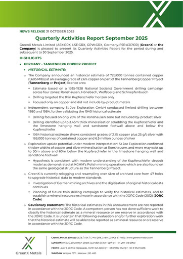 Thumbnail GreenX Metals Quarterly Report 2025-q3