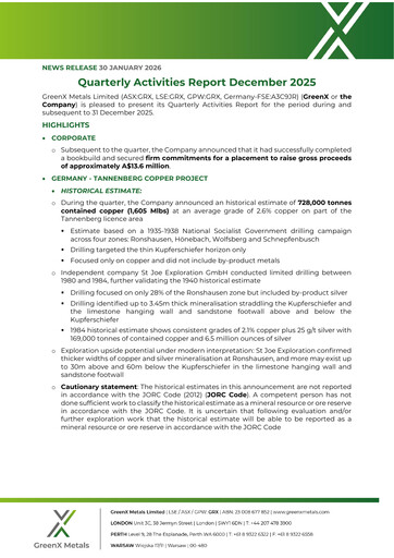 Thumbnail GreenX Metals Quarterly Report 2025-q4
