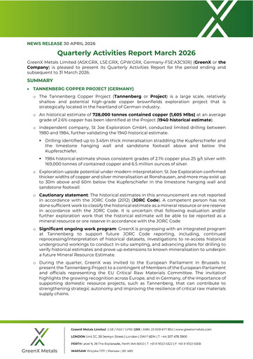 Thumbnail GreenX Metals Quarterly Report 2026-q1