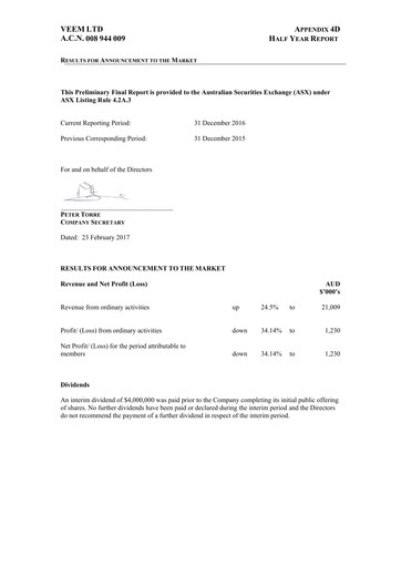Thumbnail VEEM Ltd Financial Report 2017-h1