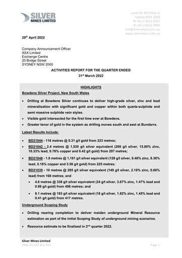 Thumbnail Silver Mines Limited Quarterly Report 2021-2022-q3