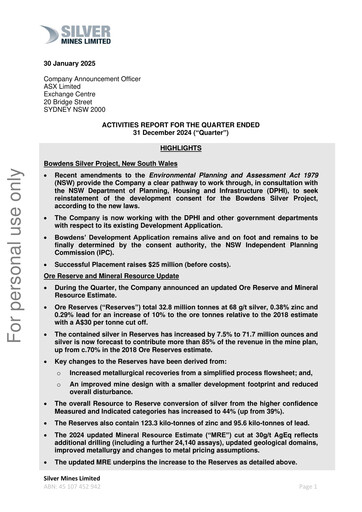 Thumbnail Silver Mines Limited Quarterly Report 2024-2025-q2