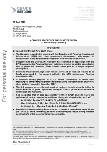 Thumbnail Silver Mines Limited Quarterly Report 2024-2025-q3