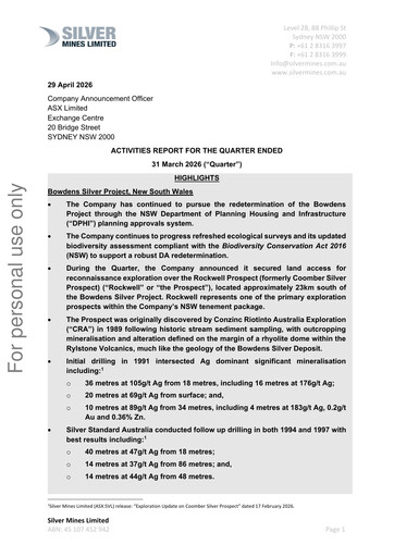 Miniature Silver Mines Limited Rapport trimestriel 2025-2026-q3