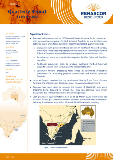 Thumbnail Renascor Resources Quarterly Report 2020-q3