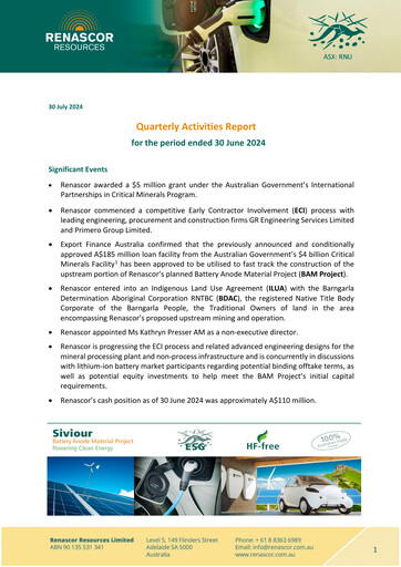 Thumbnail Renascor Resources Quarterly Report 2024-q4