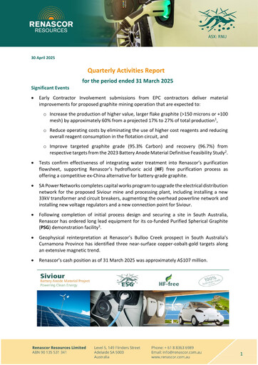 Thumbnail Renascor Resources Quarterly Report 2025-q1