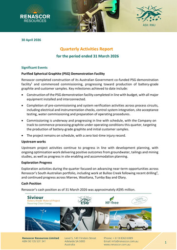 Thumbnail Renascor Resources Quarterly Report 2026-q1