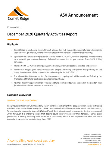 Thumbnail Comet Ridge Quarterly Report 2021-q2