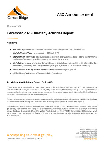 Thumbnail Comet Ridge Quarterly Report 2024-q2