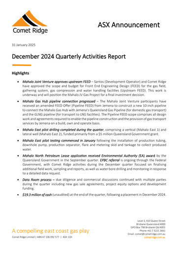 Thumbnail Comet Ridge Quarterly Report 2025-q2