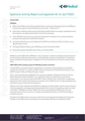 Thumbnail 4DMedical Limited Quarterly Report 2021-q1