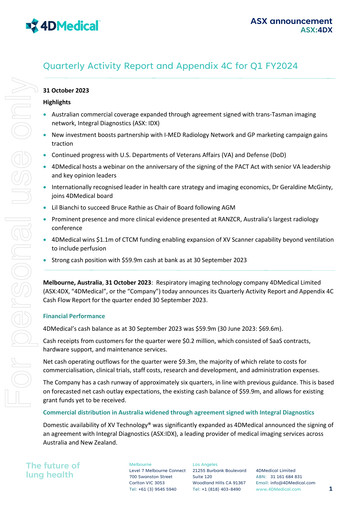 Thumbnail 4DMedical Limited Quarterly Report 2023-q3