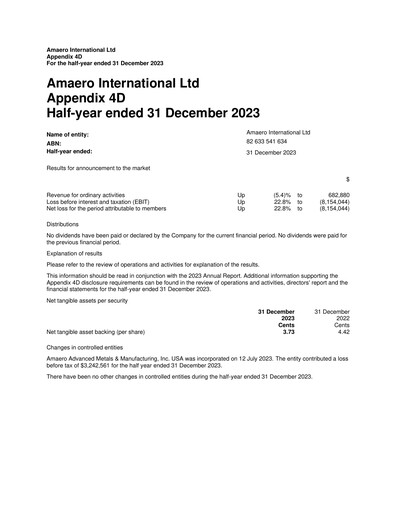 Vorschaubild Amaero International Ltd Halbjahresbericht 2023-h1