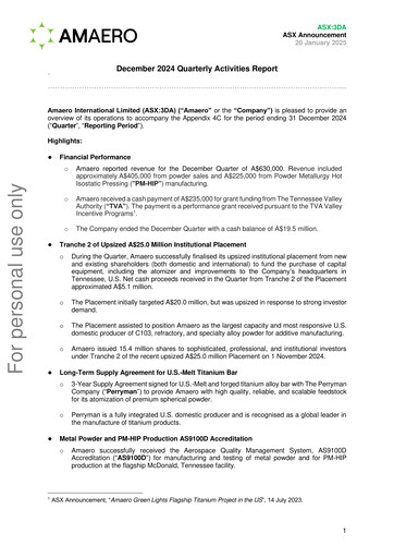 Thumbnail Amaero International Ltd Quarterly Report 2024-q4