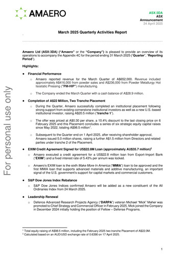 Thumbnail Amaero International Ltd Quarterly Report 2025-q1