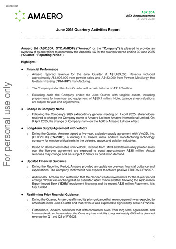 Thumbnail Amaero International Ltd Quarterly Report 2025-q2