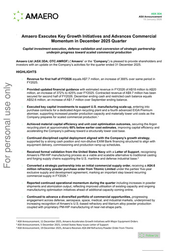 Thumbnail Amaero International Ltd Quarterly Report 2025-q4