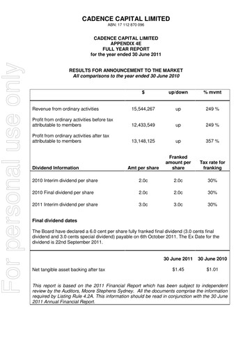 Thumbnail Cadence Capital Limited Annual Report 2011