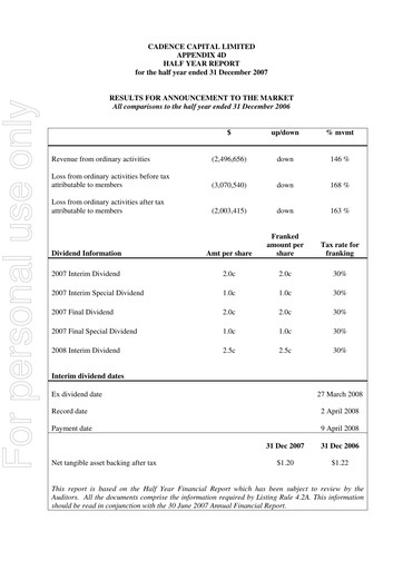 Thumbnail Cadence Capital Limited Financial Report 2008-h1