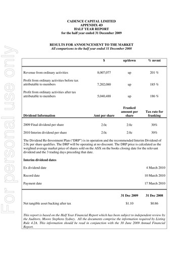 Thumbnail Cadence Capital Limited Financial Report 2010-h1