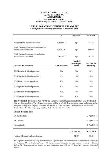 Thumbnail Cadence Capital Limited Financial Report 2013-h1